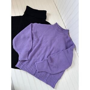 NWOT Amazon LOT OF 2 Sweaters - Black & Purple Oversized Turtle Neck Bundle Sz S